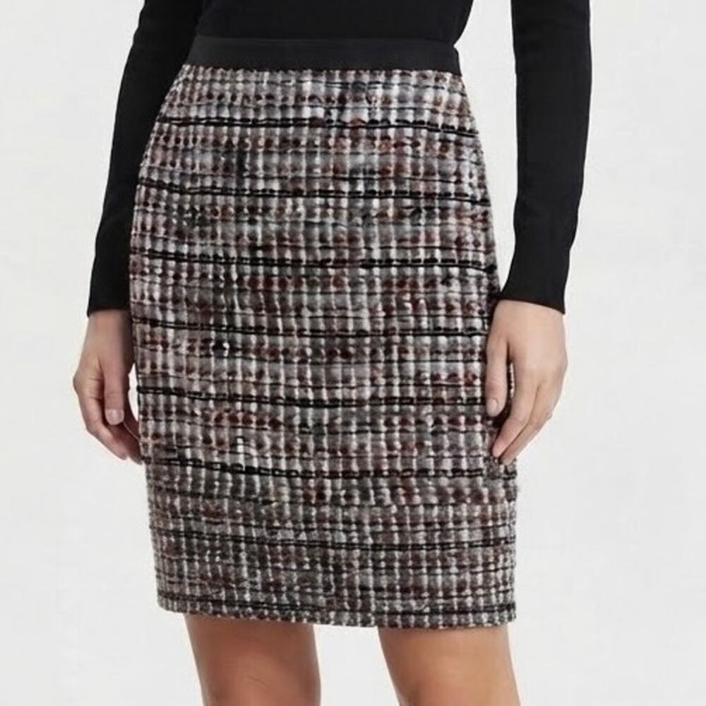SKU Talbots Petite Multi Color Tweed Metallic Pencil Skirt Red Black Size 12P
